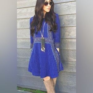 Women’s MADEWELL blue 100% silk ascot grid tee dress size medium